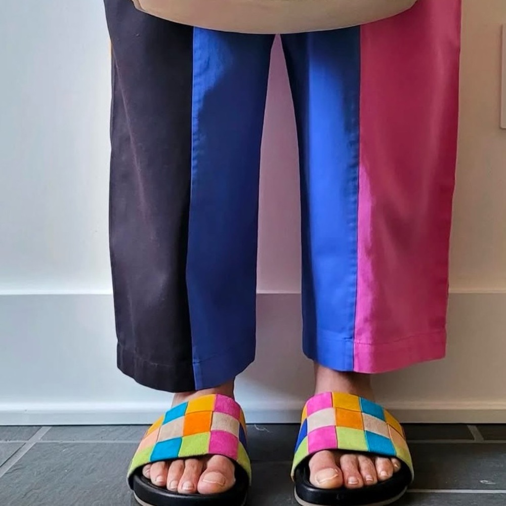 Charlotte Stone Jacquie Multicolor Woven Patchwork Suede Sandals - Picture 2 of 12